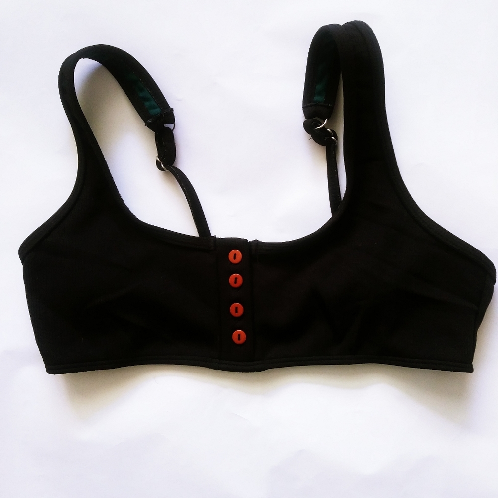 Woman Green & Black Fabric Bra w Buttons Small